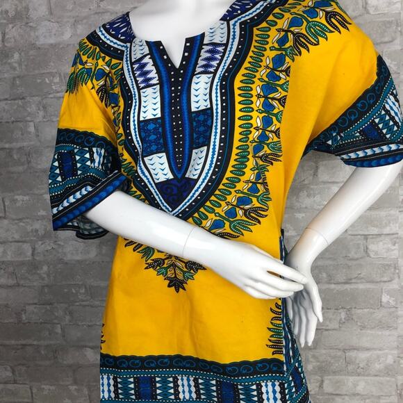 Izzy & Liv Unisex Yellow Blue One Size Fits Most Dashiki Shirt - Picture 1 of 6